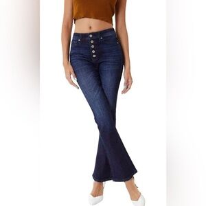 Kancan Petite Dark Wash High Rise Button Fly Flare Jeans Size 1